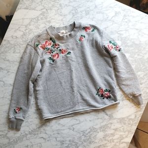 Madewell floral embroidered cutoff sweatshirt gray